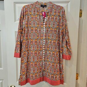 NWT Liza Byrd Pink Printed Buttondown Dress, X-Small